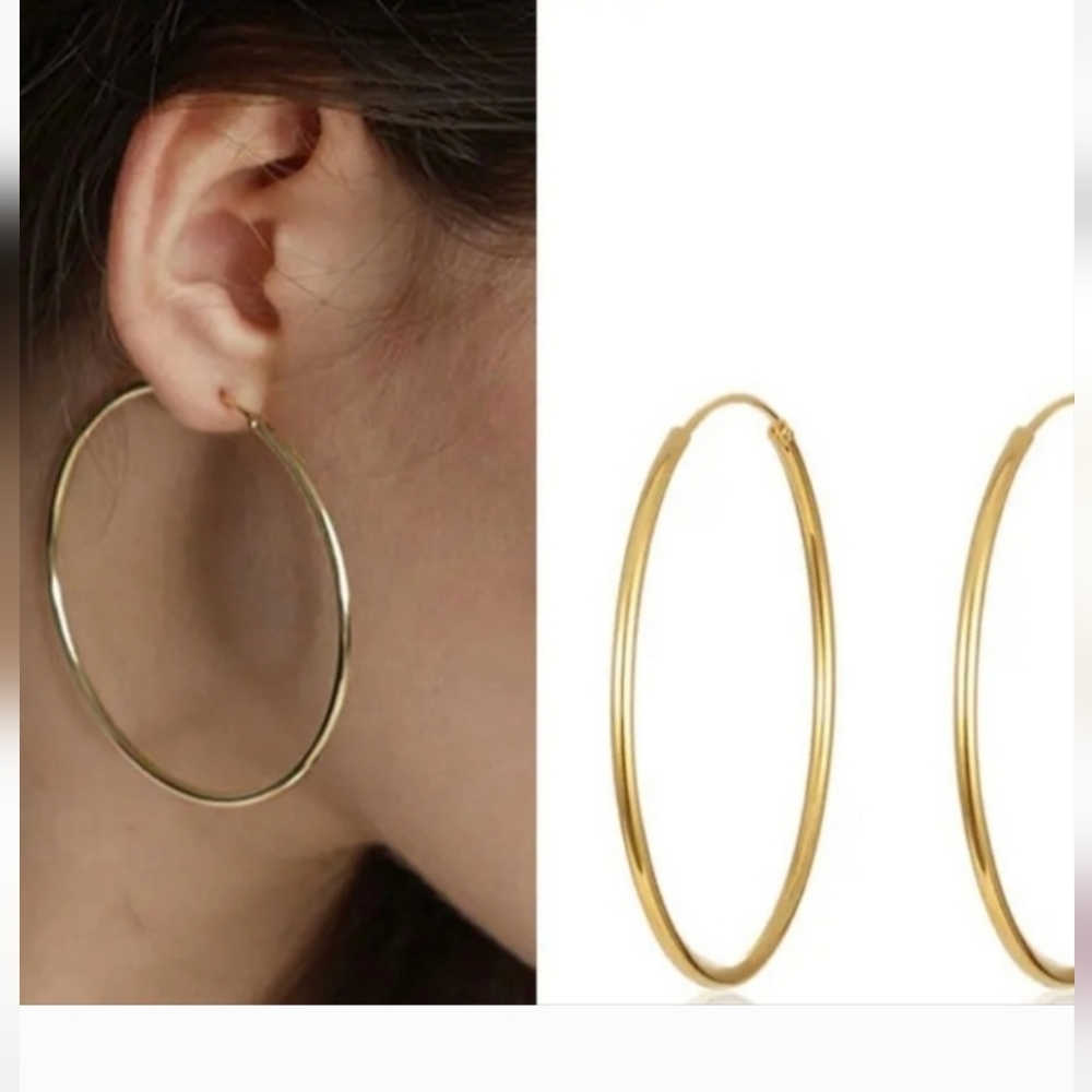 Bundle The Two Elegant Silver Hoop Big Circles Earrings Silver And Gold Tone